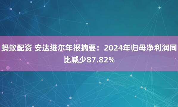 蚂蚁配资 安达维尔年报摘要：2024年归母净利润同比减少87.82%